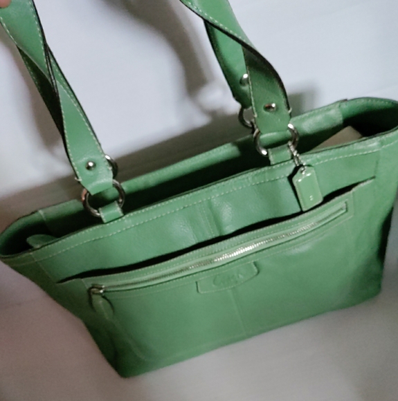 Coach C1053 F14684 Penelope Large Handbag Tote Green Pebble Leather Pockets RARE - Picture 2 of 13